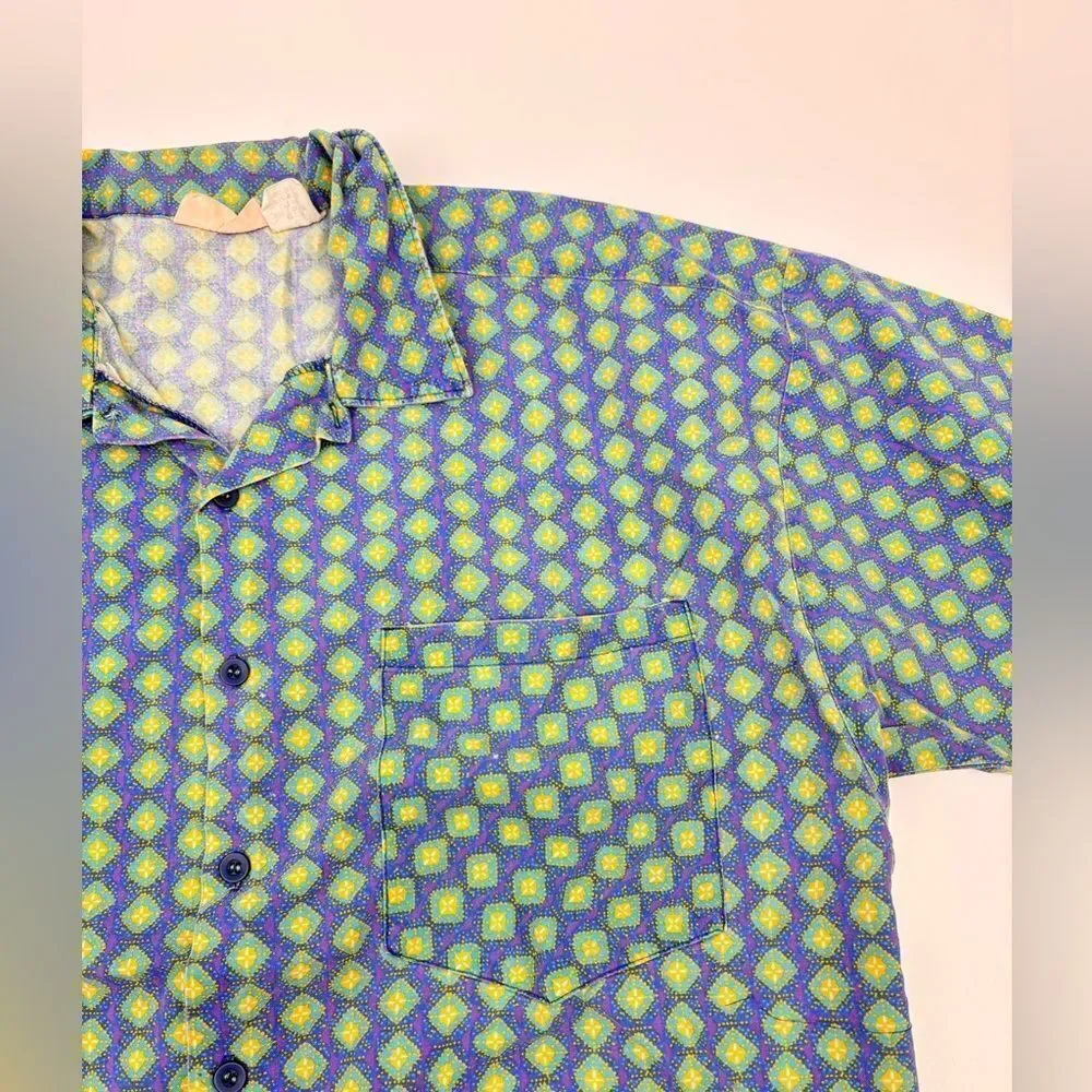 Vintage | Frankenstein brand | Men's Blue and Green funky Patterned Shirt